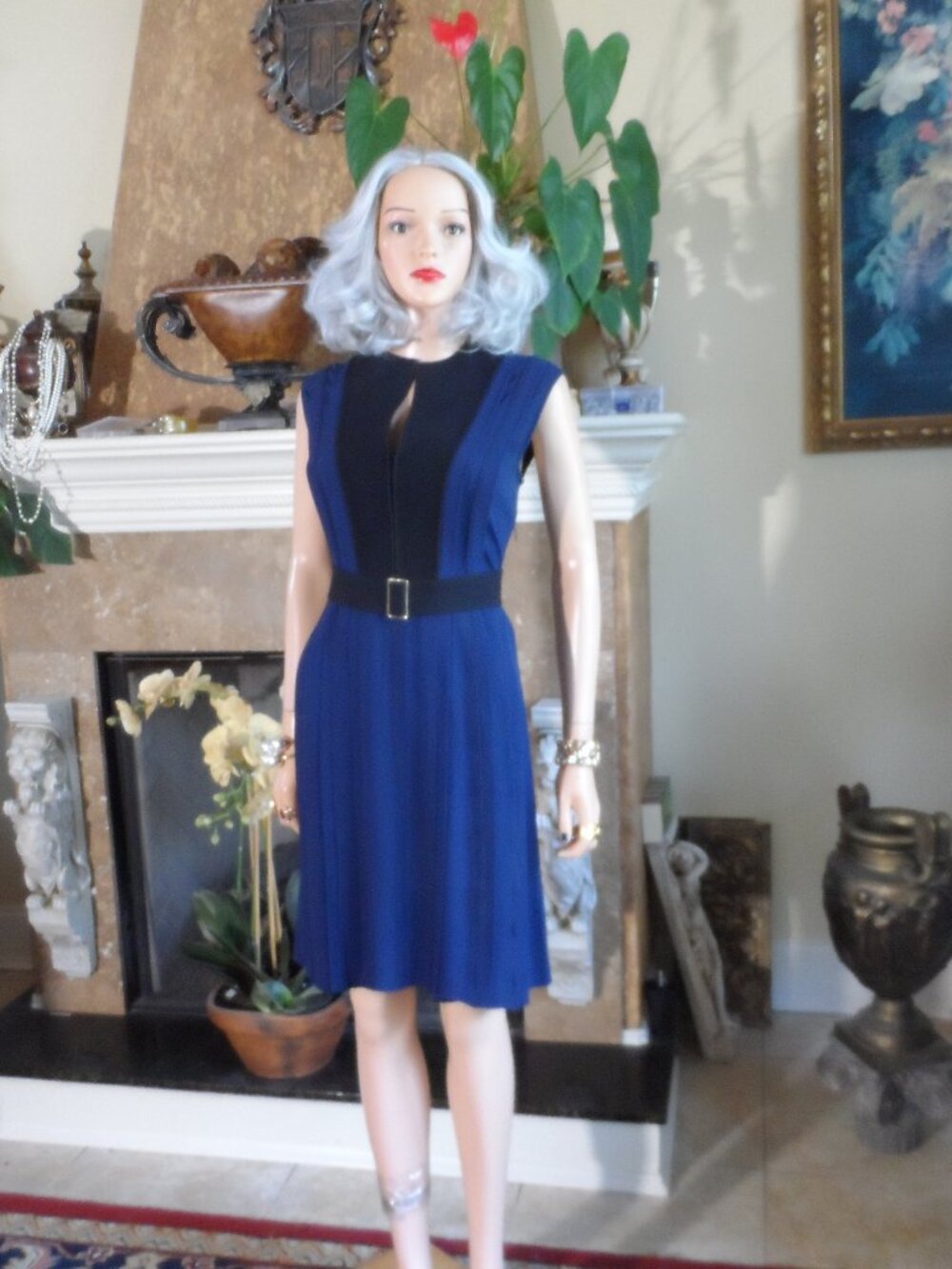 Proenza Schouler Blue & Black Pleated Colorblock Dress Size L